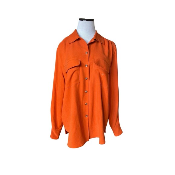 Lauren Ralph Lauren Womens 100% Silk Button Up Shirt Size 16 Rust Orange Preppy - Picture 1 of 10